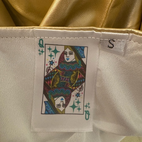 New! QUEEN OF SPARKLES Asymmetrical Gold Leather Mini Dress with Rhinestones - Picture 14 of 16